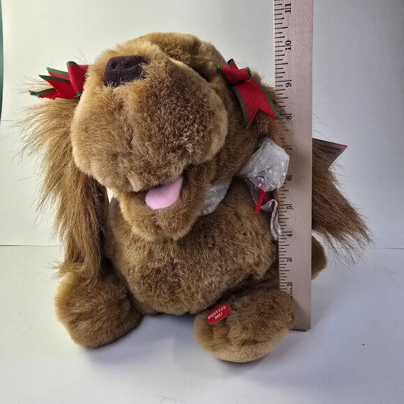 Vintage Puppy Dog Plush Puppet Christmas Stuffed Animal Pup-Pets Brown Bows READ - Picture 16 of 16
